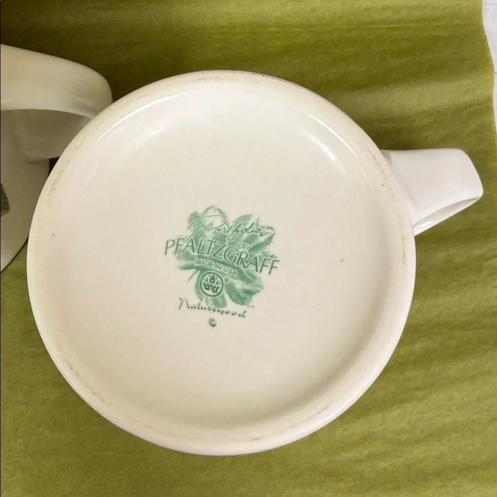 Vintage Pfaltzgraff Naturewood 12oz Coffee Mugs Botanical Herb Design Set of 3